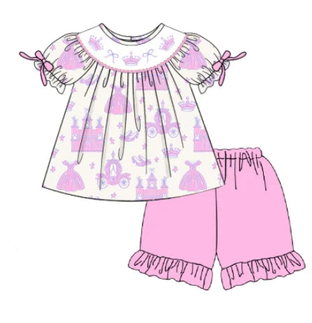 Princess pink castle smocked sets