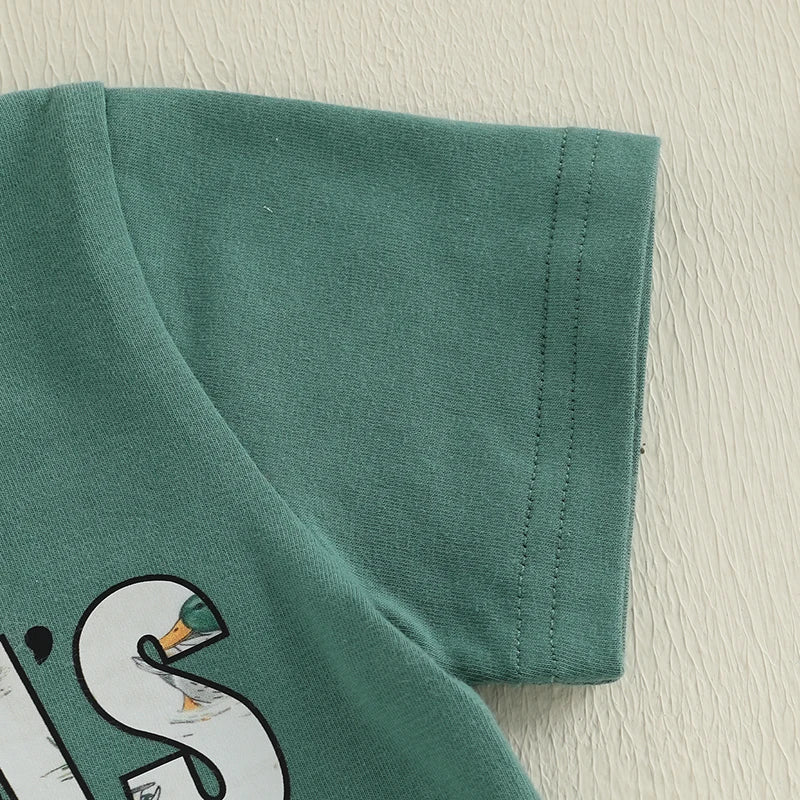 Toddler Boys Summer Shorts Sets Short Sleeve O Neck Letter Print Tops and Duck Print Shorts Sets