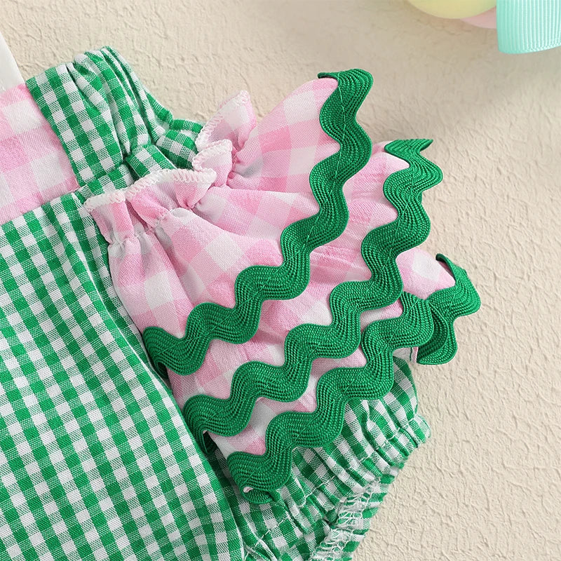 Newborn Baby Girls Clothes Sleeveless Plaid Embroidery Cotton Romper Clothes Summer Infant Clothing Baby Jumpsuit Overalls