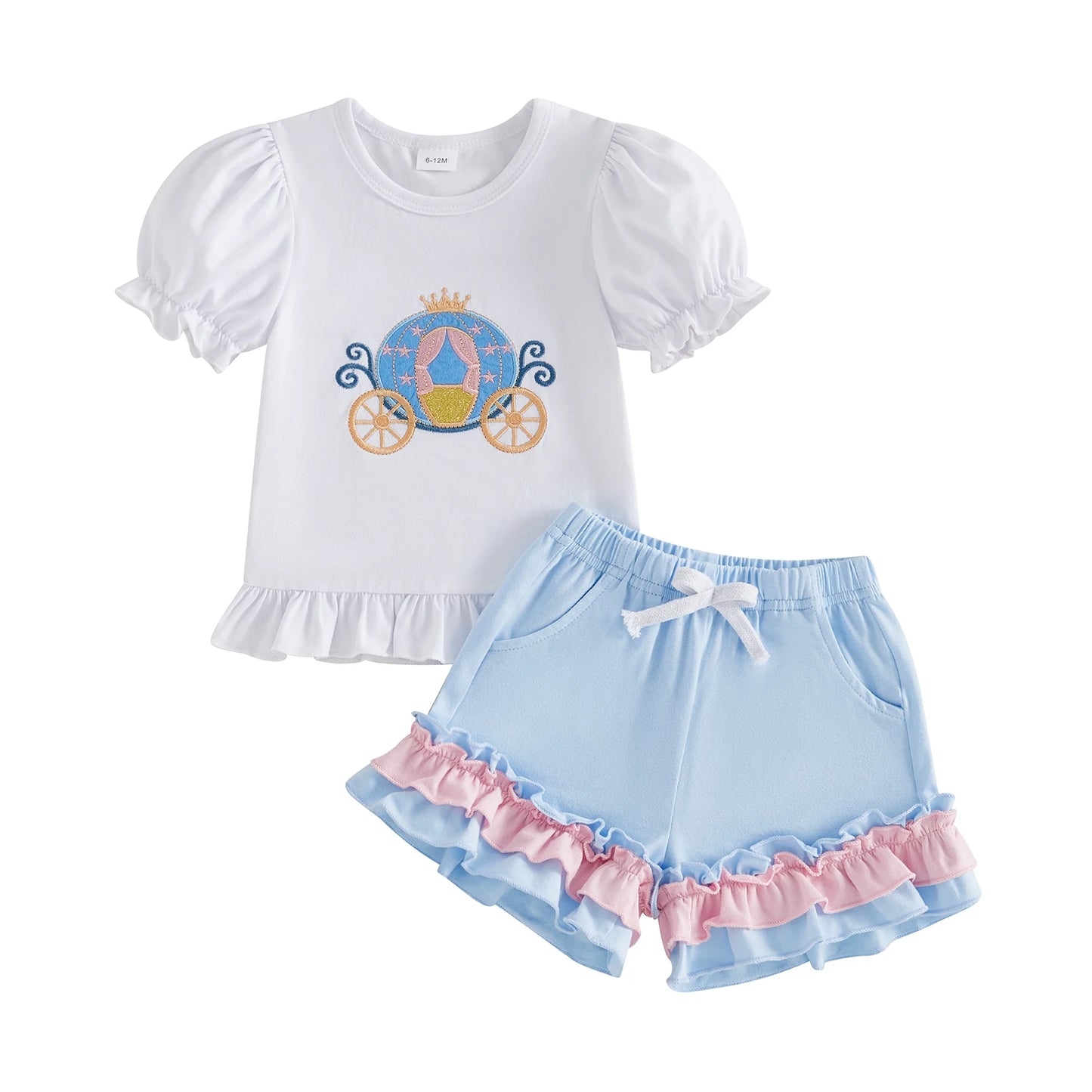 Princess Carriage / Shoes Embroidered Ruffled Short Sleeve set Toddler