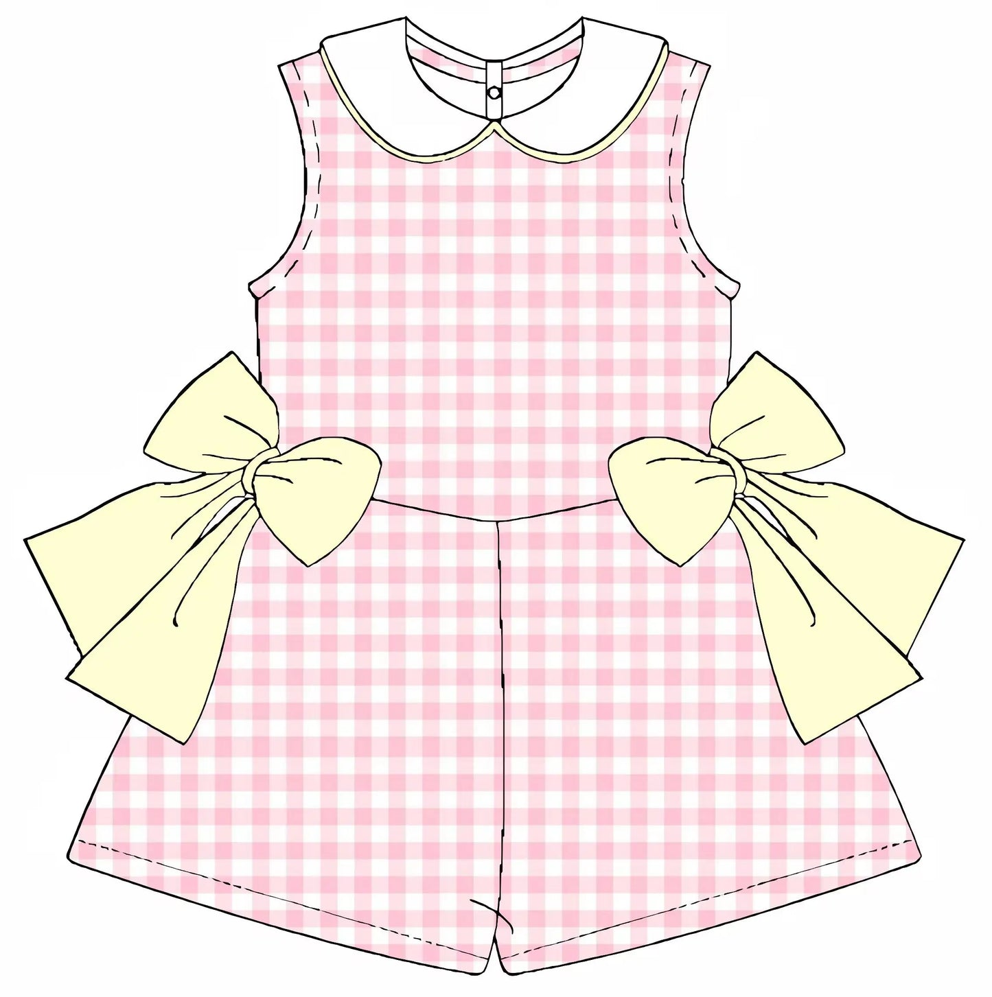boutique  girl sleeveless back button design jumpsuit shorts side bow design girl clothing