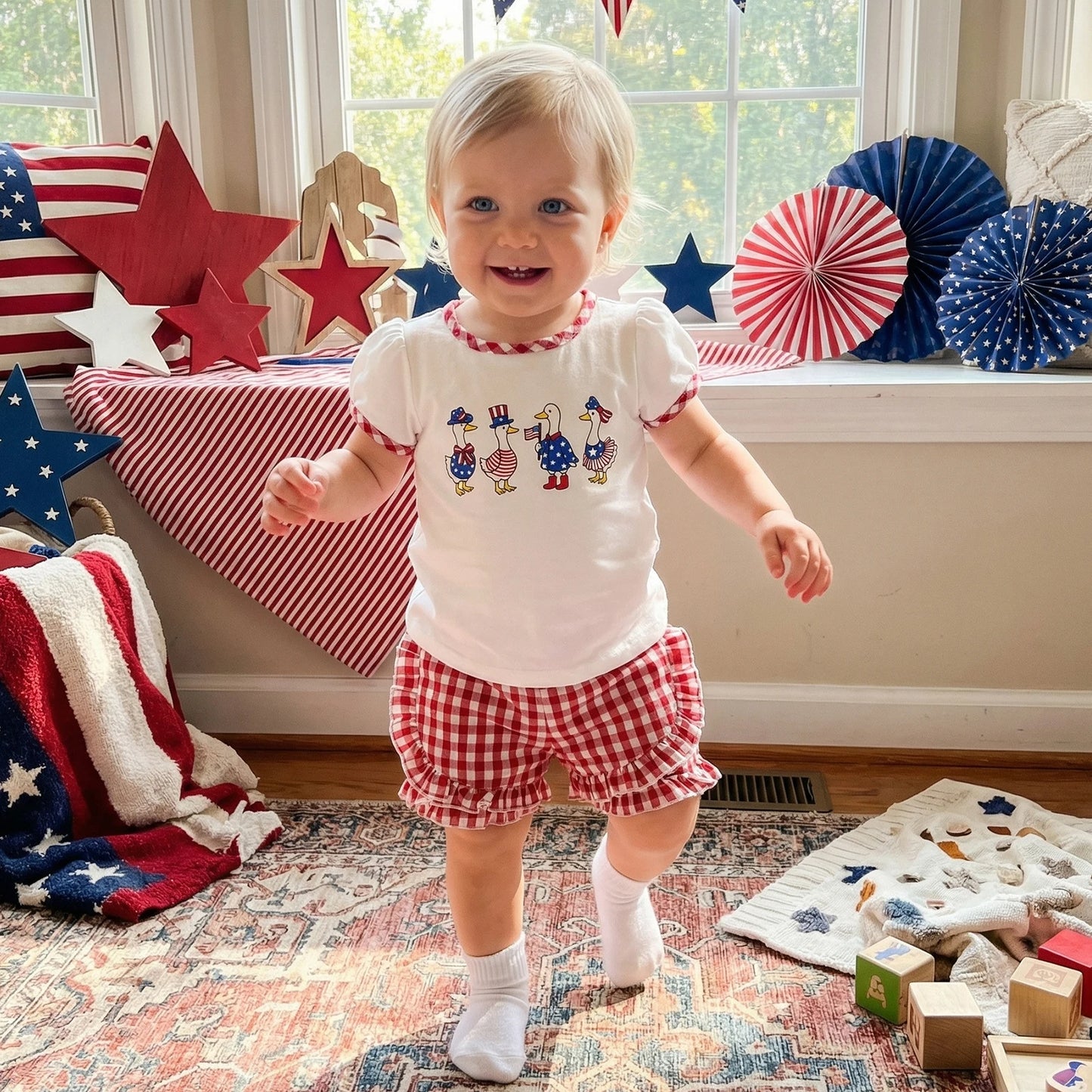 Girls 2PCS Goose Independence Day Clothes Sets