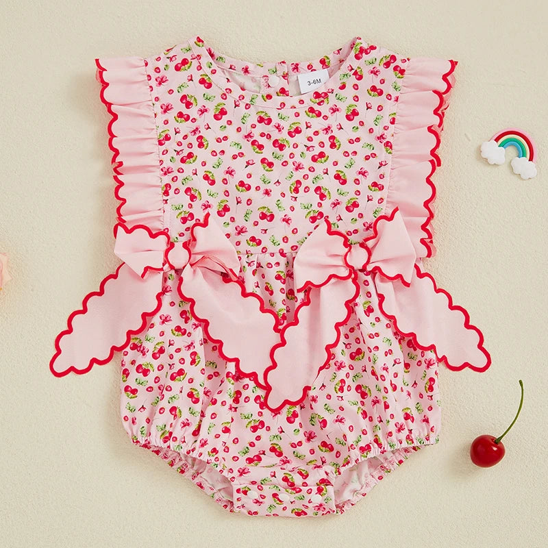 Toddler Baby Girl Cherry Print Bodysuit Casual Sleeveless Romper Newborn Cotton Playsuit 0-18 Months Children Overall