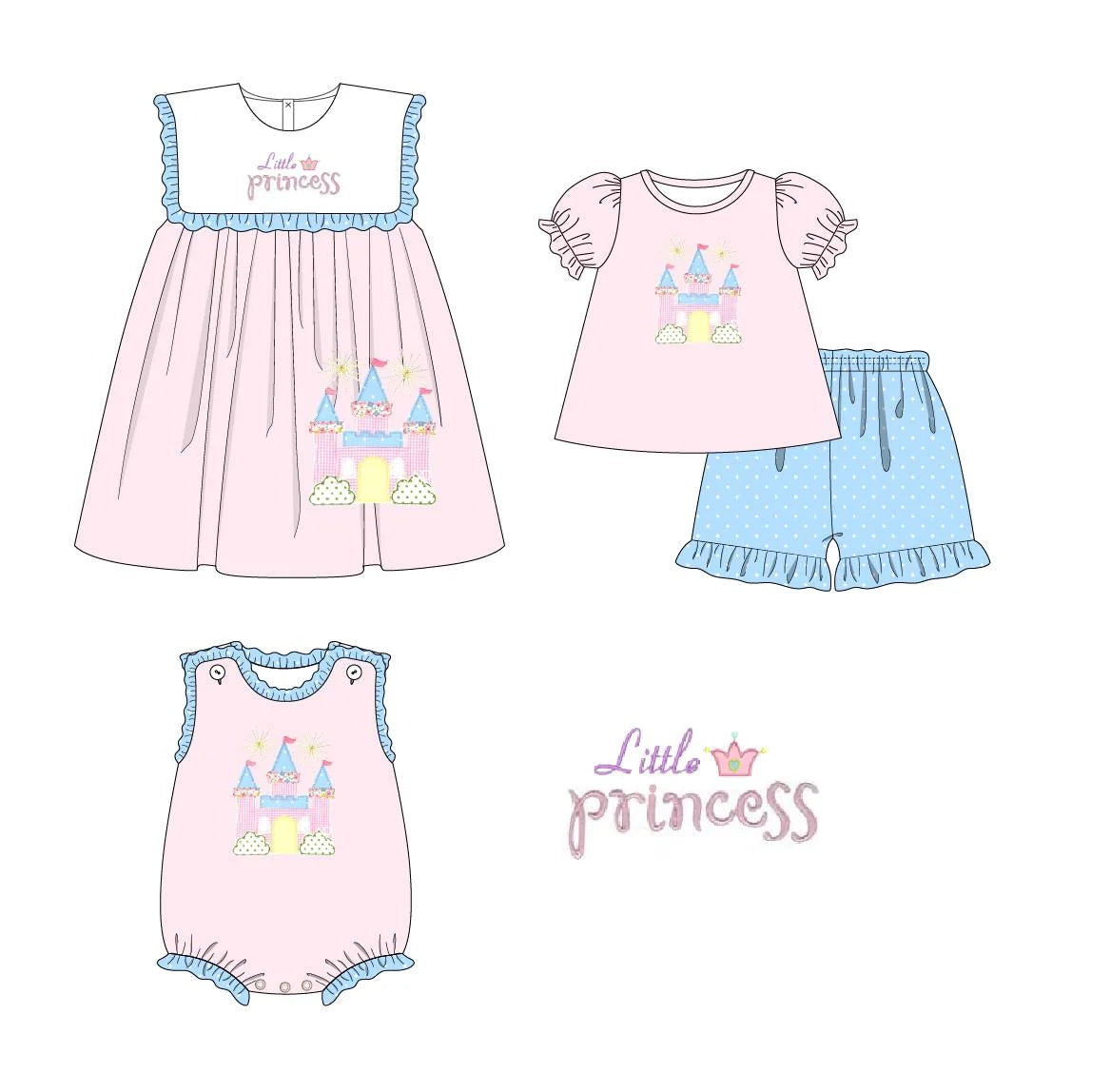 Girl Pink Princess Castle Print Sibling Set