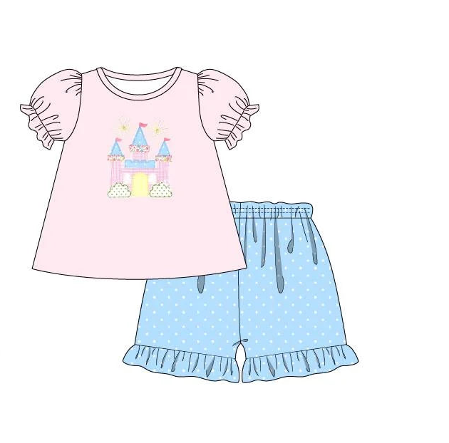 Girl Pink Princess Castle Print Sibling Set