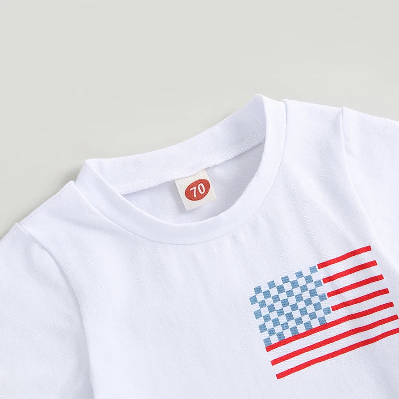 Pudcoco Infant Baby Boys 2Pcs Outfits 4th of July Flag Short Sleeve T-Shirt Elastic Checkerboard Shorts Set Summer Clothes 0-3T