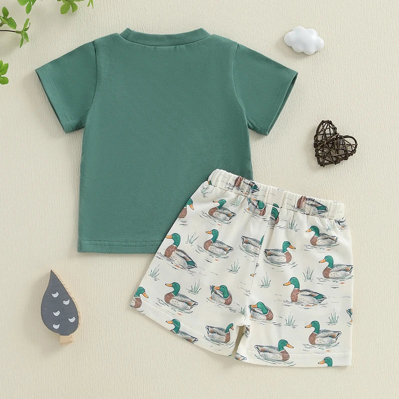 Toddler Boys Summer Shorts Sets Short Sleeve O Neck Letter Print Tops and Duck Print Shorts Sets