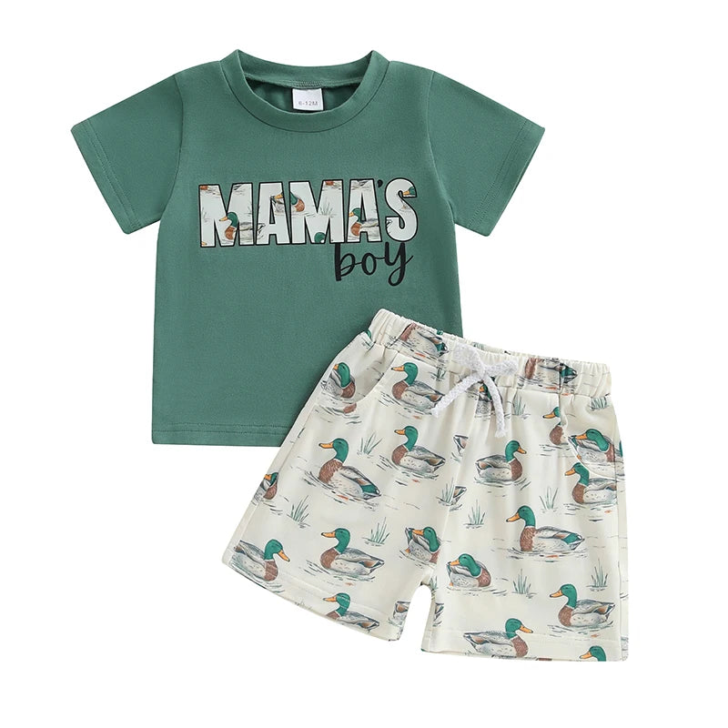 Toddler Boys Summer Shorts Sets Short Sleeve O Neck Letter Print Tops and Duck Print Shorts Sets