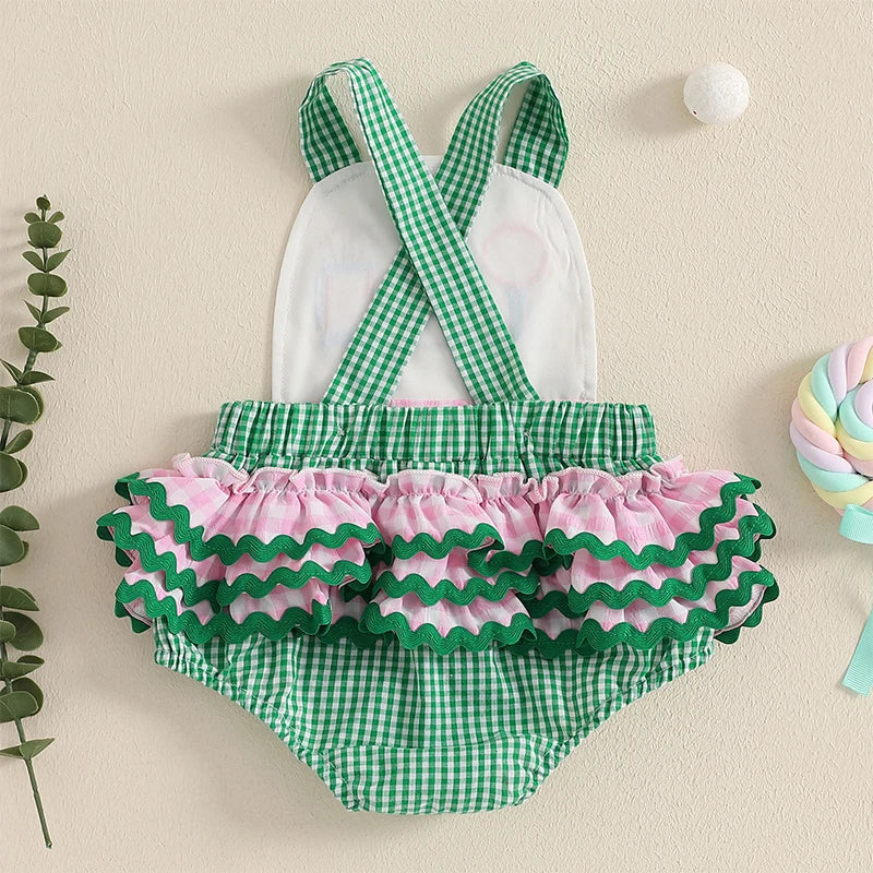 Newborn Baby Girls Clothes Sleeveless Plaid Embroidery Cotton Romper Clothes Summer Infant Clothing Baby Jumpsuit Overalls