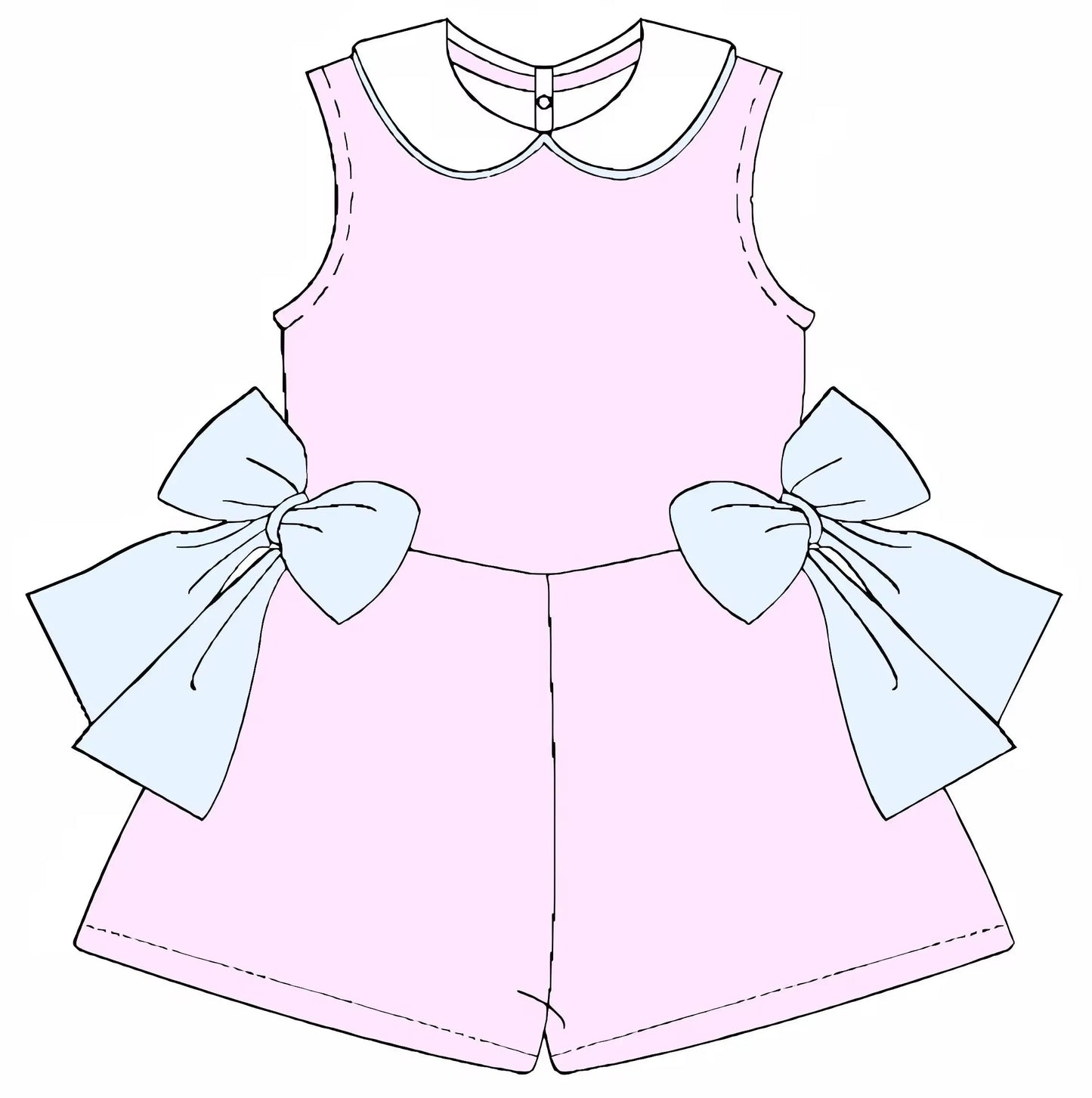 boutique  girl sleeveless back button design jumpsuit shorts side bow design girl clothing