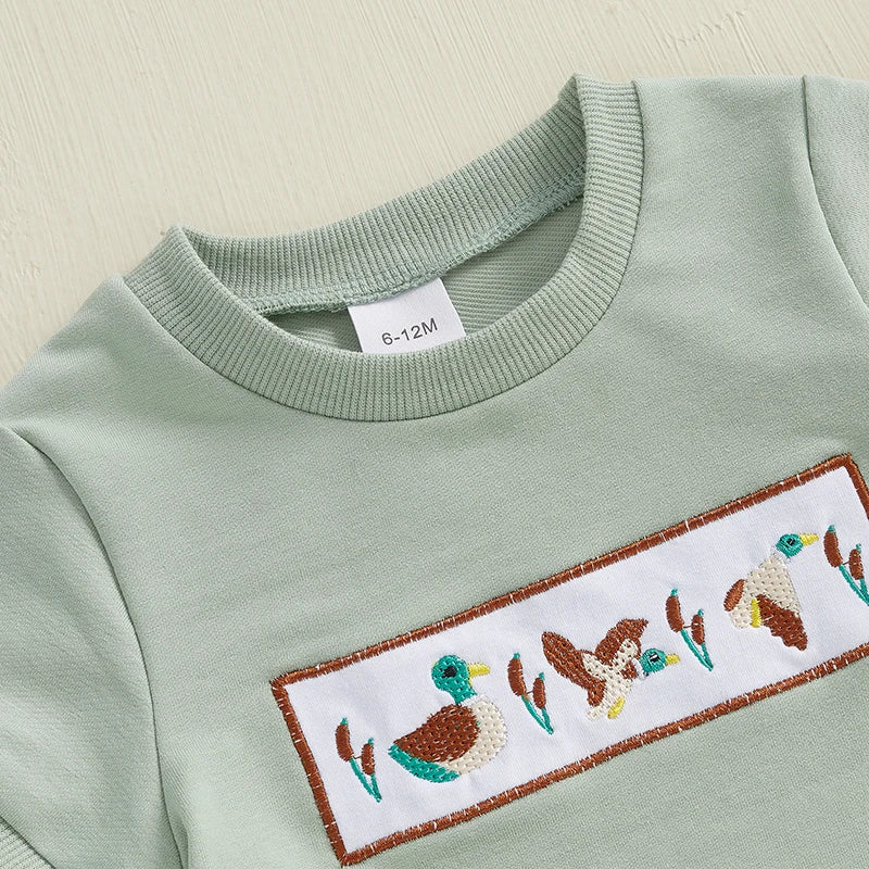 Toddler Baby Boys Summer Outfits Duck Embroidery Short Sleeves T-Shirt and Elastic Camouflage Shorts
