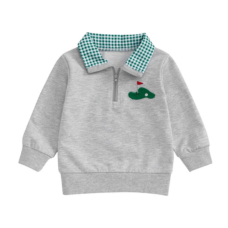 Toddler Boy Sweatshirt Golfcart Embroidery Long Sleeve Pullover