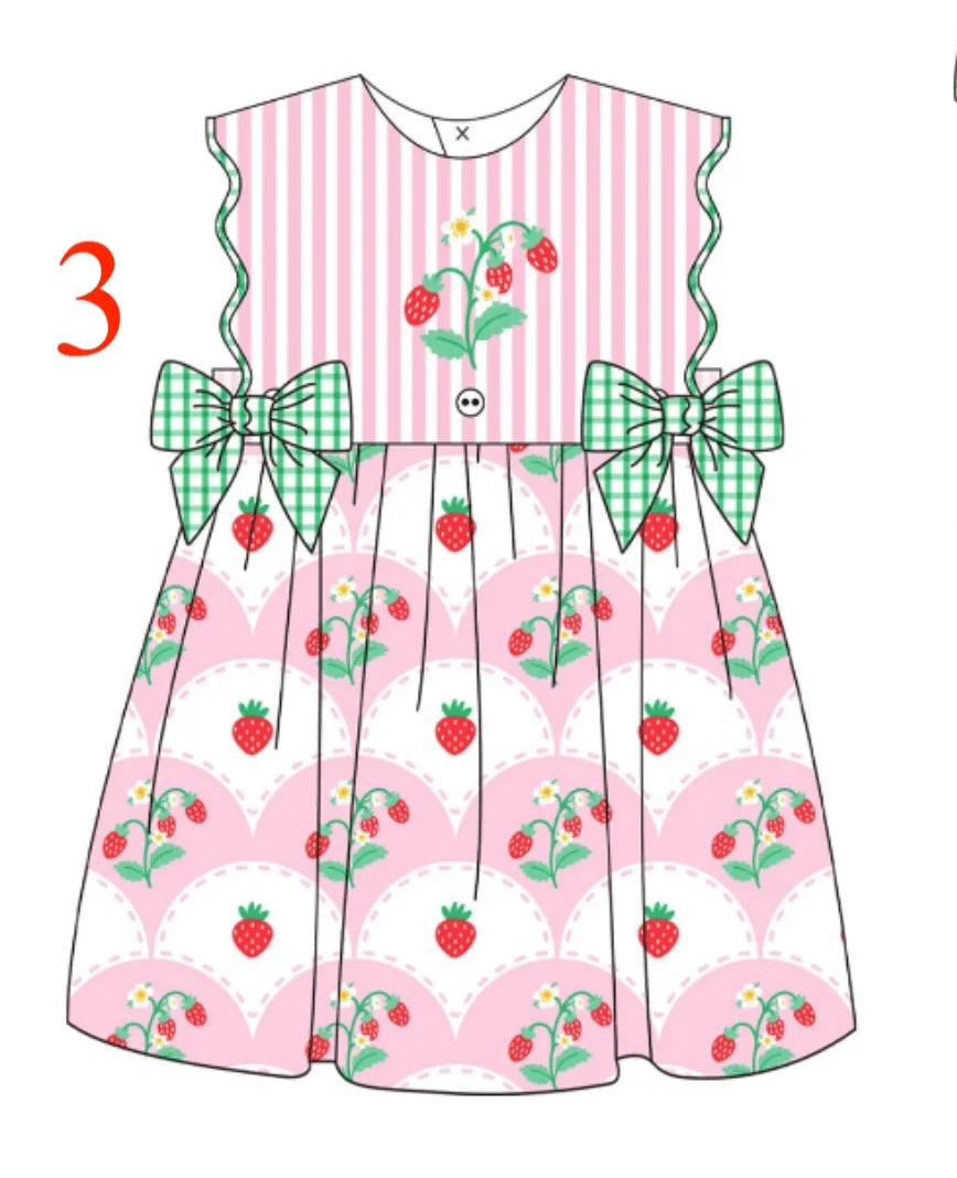 Strawberry Print & Green Plaid Bowknot set
