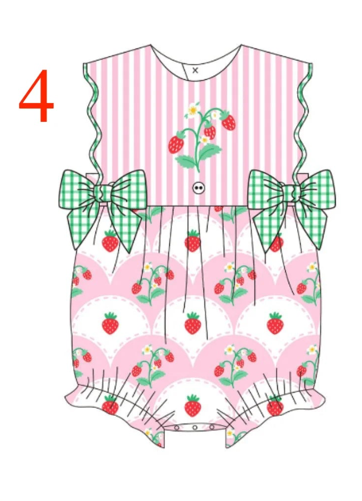 Strawberry Print & Green Plaid Bowknot set