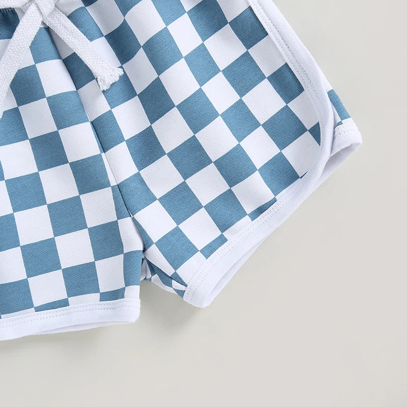 Pudcoco Infant Baby Boys 2Pcs Outfits 4th of July Flag Short Sleeve T-Shirt Elastic Checkerboard Shorts Set Summer Clothes 0-3T