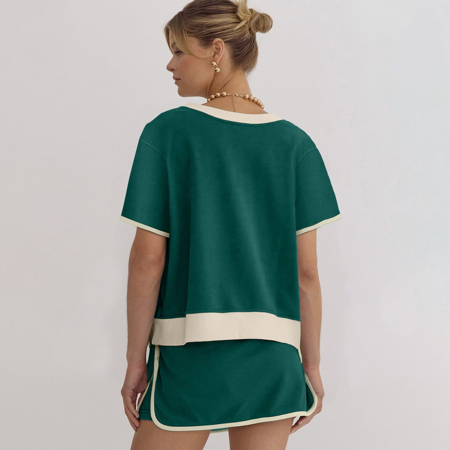 Colorblock Edge Drop Shoulder T Shirt and Skort 2Pcs Set