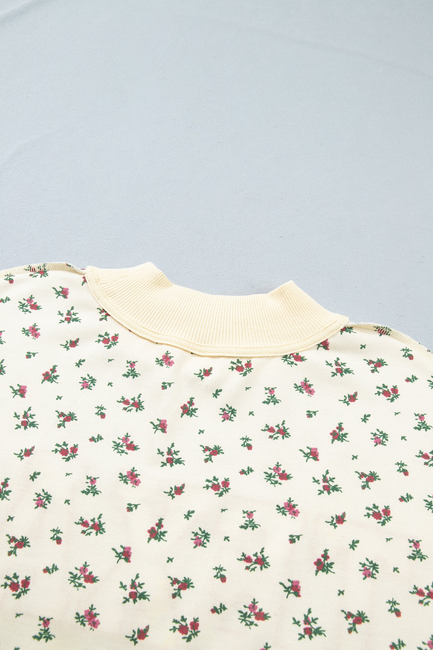 Beige Floral Print Stand Neck Long Sleeve Slogan Sweatshirt